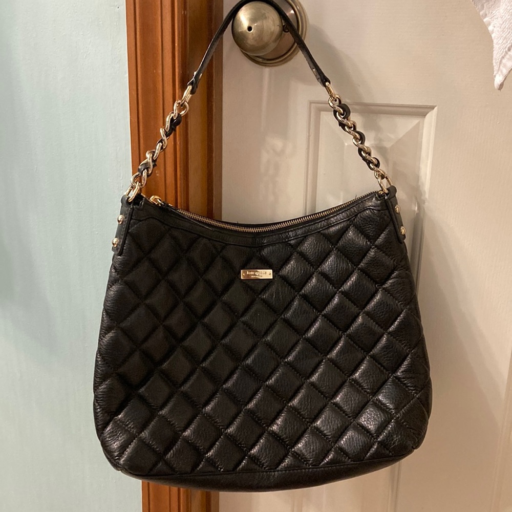 kate spade Black Quilted Leather Hobo Bag with Gold Hardware